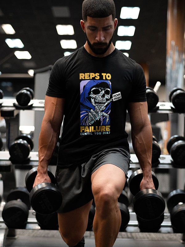 Reps To Failure Until You Die Skull Print Men's T-shirt