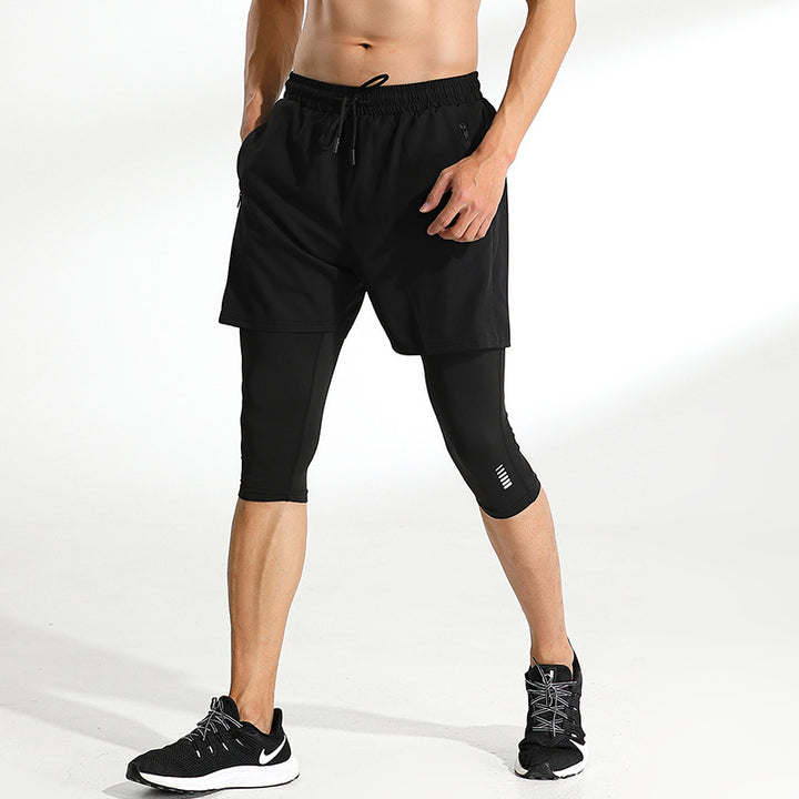 Summer Men's Sports and Fitness Double Layer Seven Pants