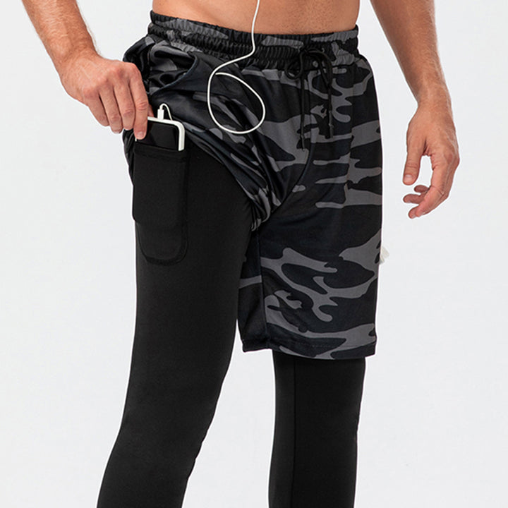 Camouflage Athletic Fake Two Piece Sweat Wicking Casual Fitness Pants