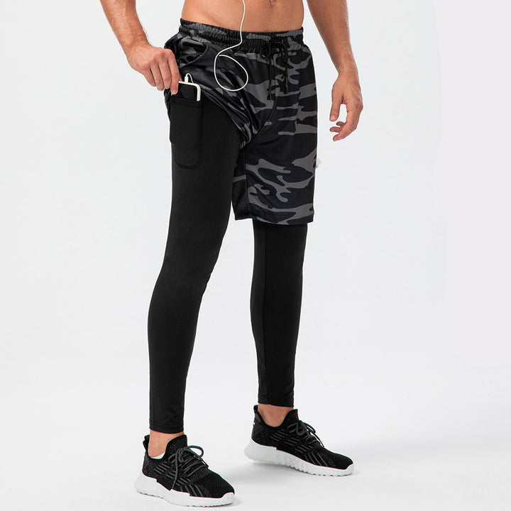 Camouflage Athletic Fake Two Piece Sweat Wicking Casual Fitness Pants