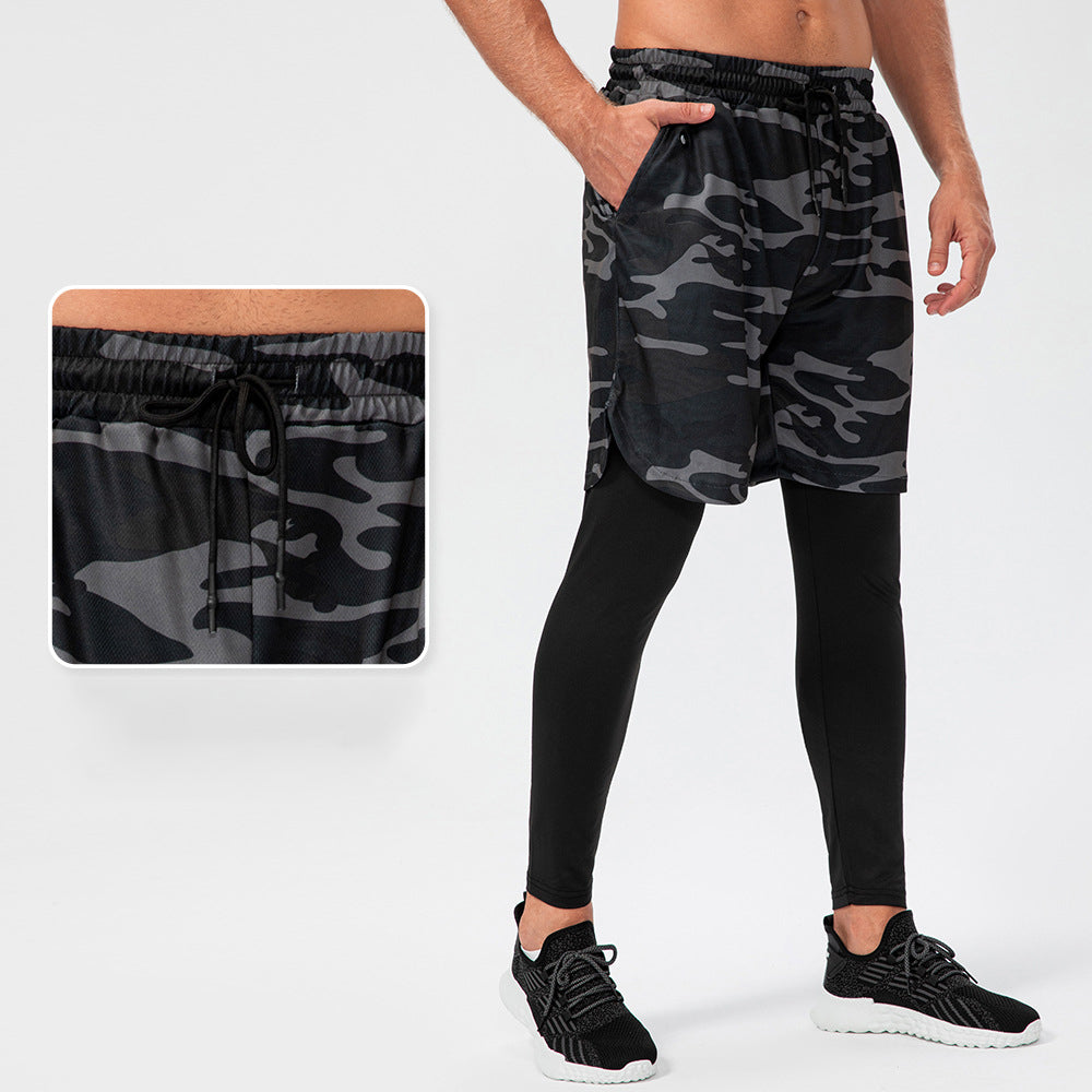 Camouflage Athletic Fake Two Piece Sweat Wicking Casual Fitness Pants