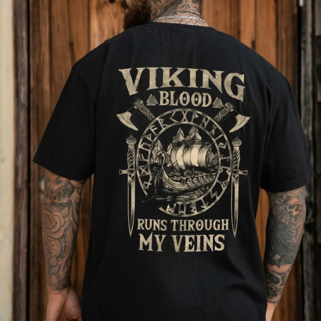 Viking Blood Runs Through My Veins Printed Men's T-shirt Image - 1