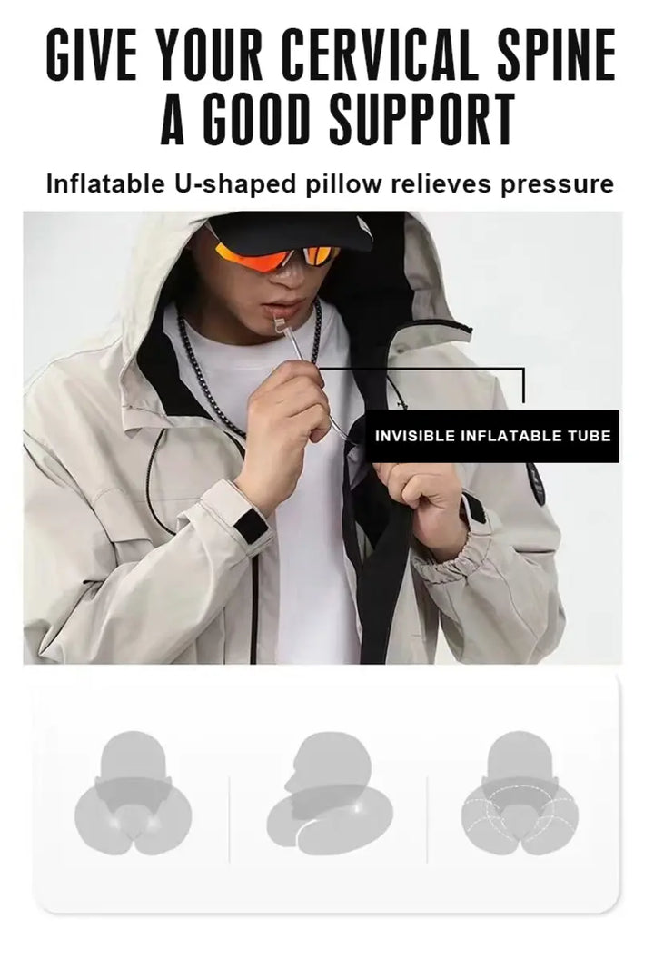 Functional Inflatable Pillow Waterproof Zipper Windproof Men's Jacket