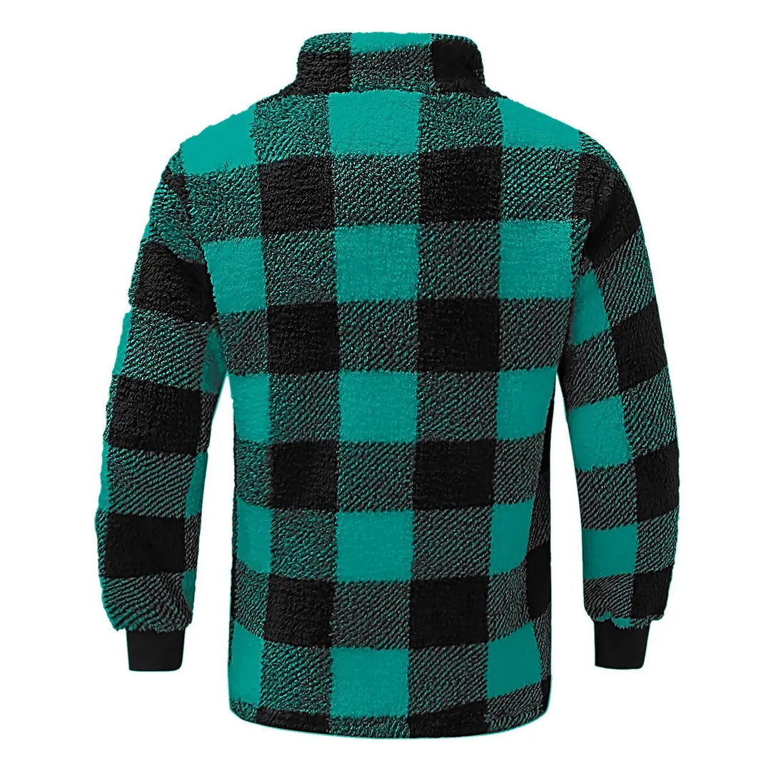 Casual Dark Green Plaid Pocket Men's Pullover Jacket