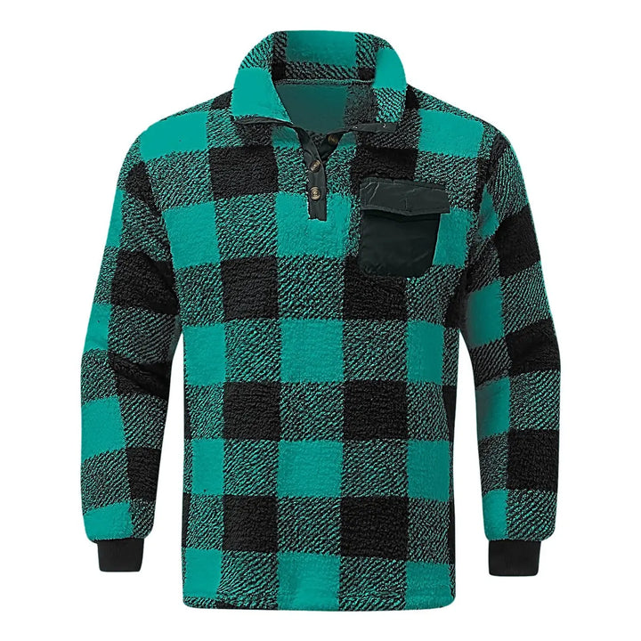 Casual Dark Green Plaid Pocket Men's Pullover Jacket