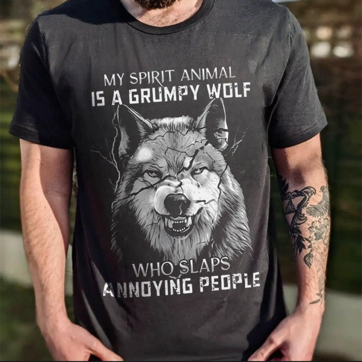 Viking My Spirit Animal Is A Grumpy Wolf Printed Men's T-shirt