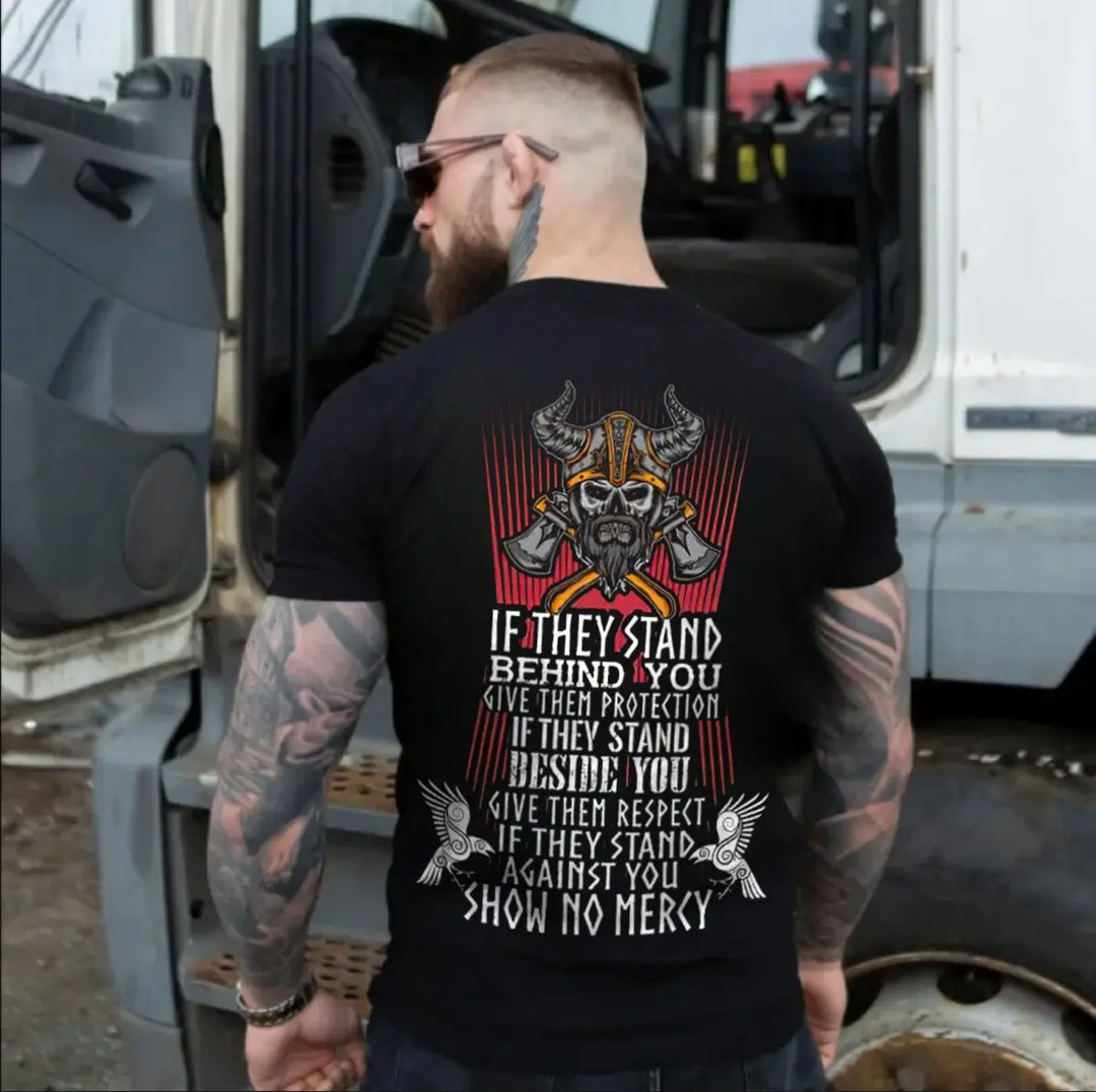 Viking If They Stand Behind You Printed Men's T-shirt