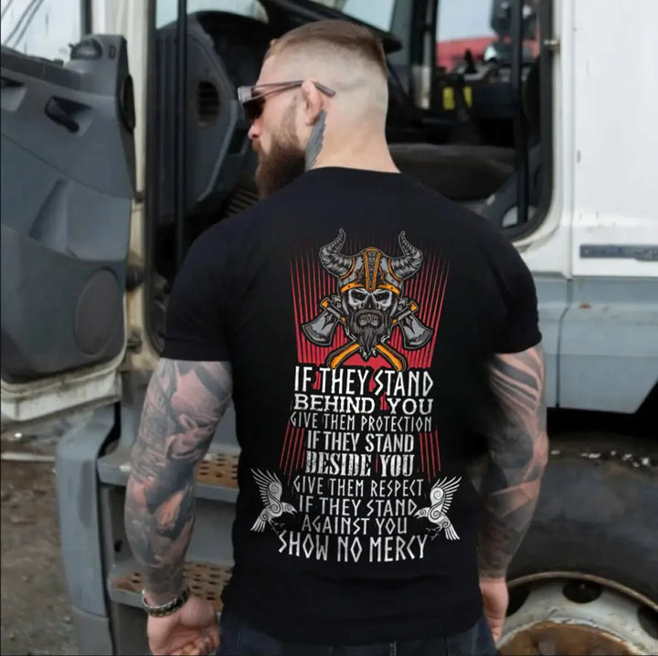 Viking If They Stand Behind You Printed Men's T-shirt