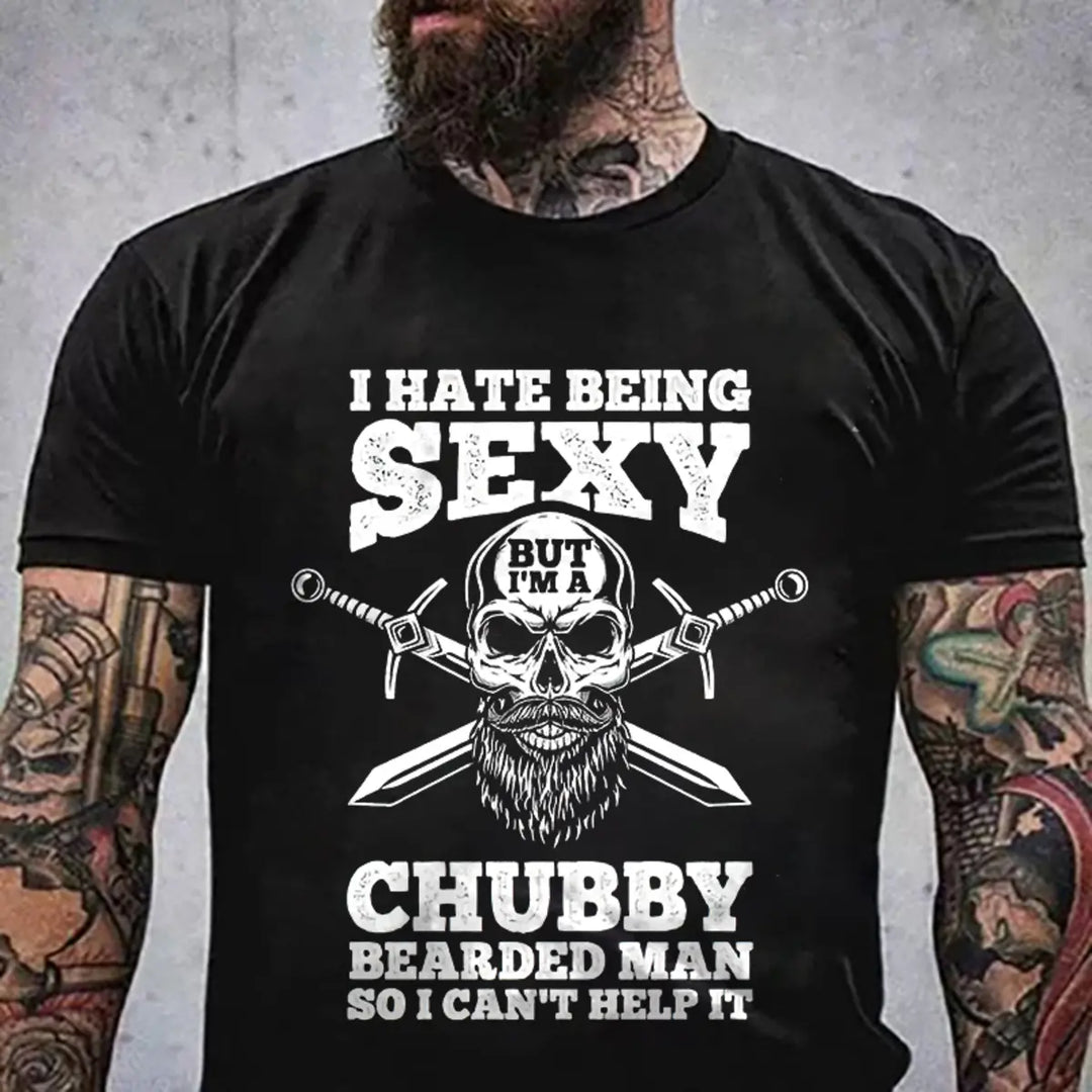 Viking I Hate Being Sexy  But I‘m A Chubby Bearded Man Printed Men's T-shirt Image - 1