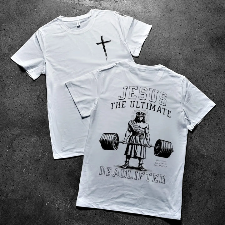 Jesus The Ultimate Deadlifter Printed Men's T-shirt Image - 4