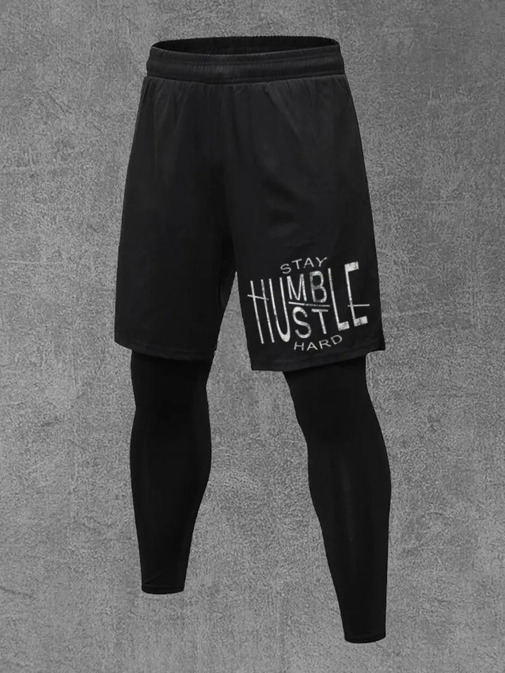 Stay Humble Hustle Hard Printed Men's All-In-One Fitness Leggings