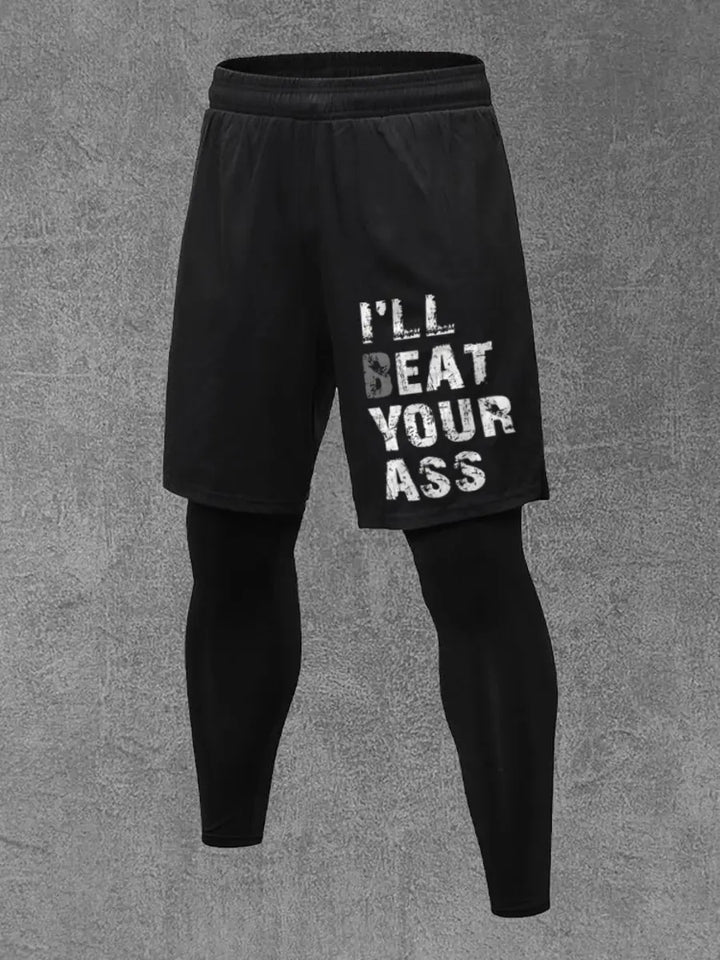 I'll Beat Your Ass Printed Men's All-In-One Fitness Leggings