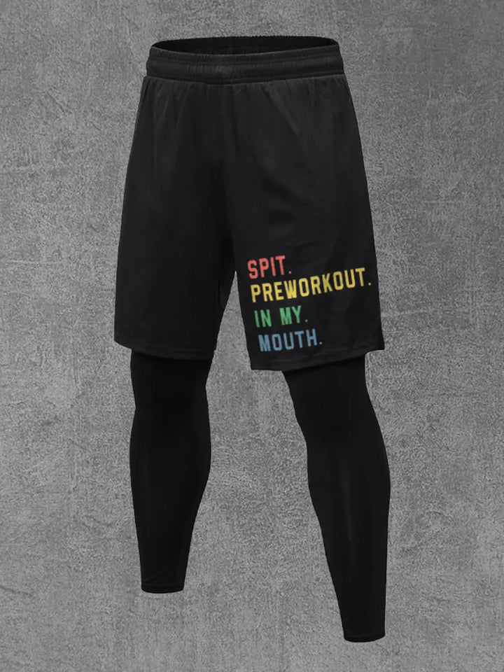 Spit Preworkout In My Mouth Printed Men's All-In-One Fitness Leggings