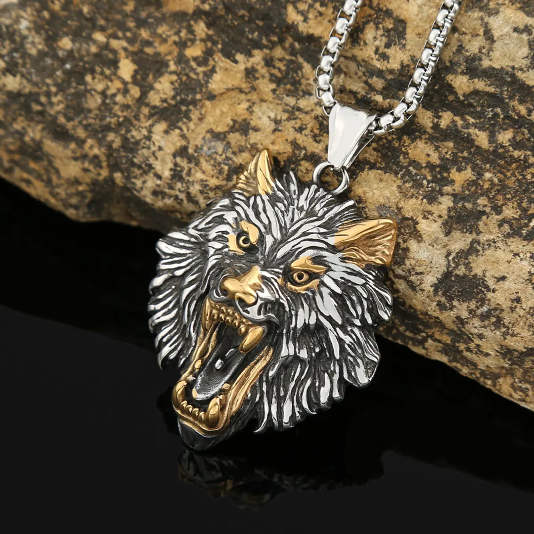 Domineering Personalized Viking Wolf Head Pendant Necklace