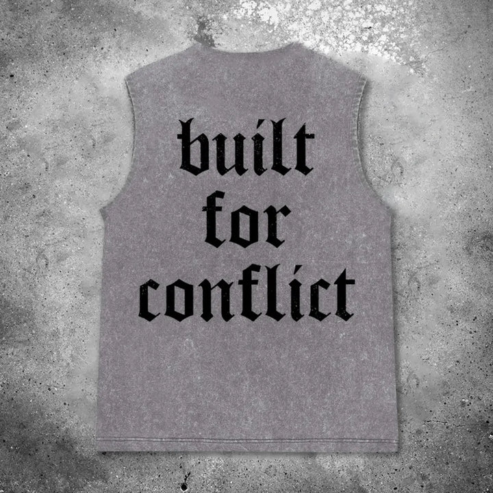 Built For Conflict Printed Men's Washed Vest Image - 1