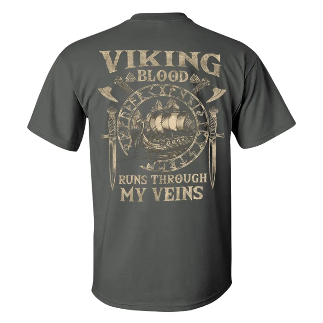 Viking Blood Runs Through My Veins Printed Men's T-shirt Image - 4