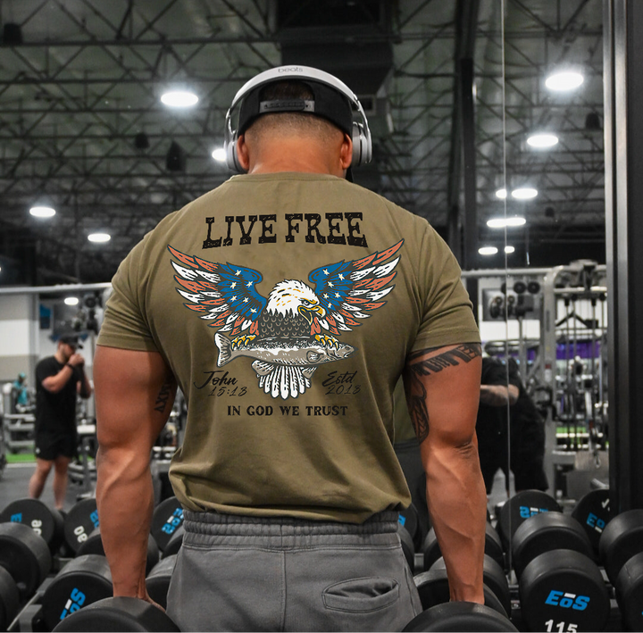 Live Free In God We Trust Printed Men's T-shirt