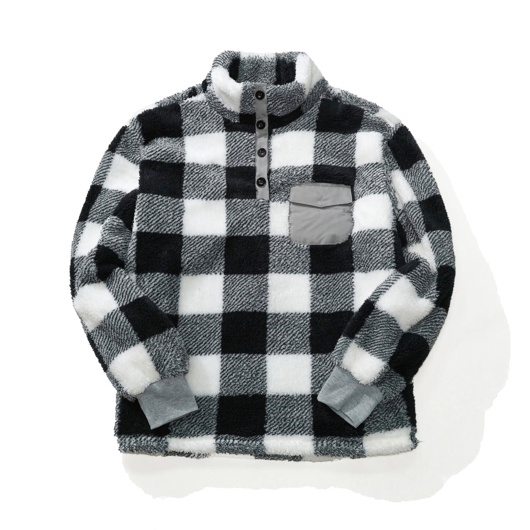 Black & Gray Plaid Winter Flannel Men's Pullover Jacket