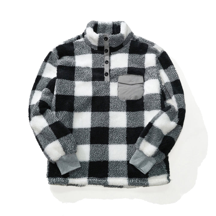 Black & Gray Plaid Winter Flannel Men's Pullover Jacket