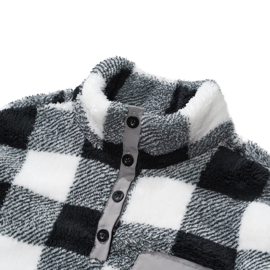 Black & Gray Plaid Winter Flannel Men's Pullover Jacket