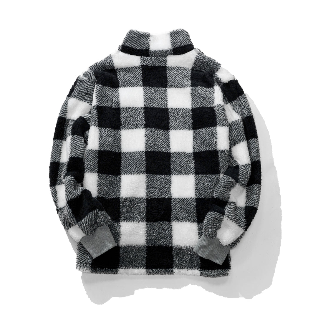 Black & Gray Plaid Winter Flannel Men's Pullover Jacket