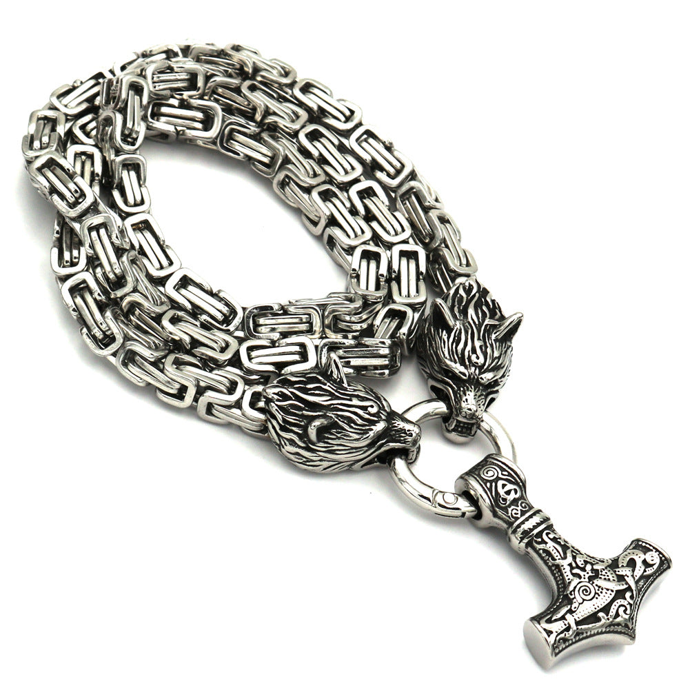 Viking Odin Celtic Wolf Head Pendant Men's Necklace