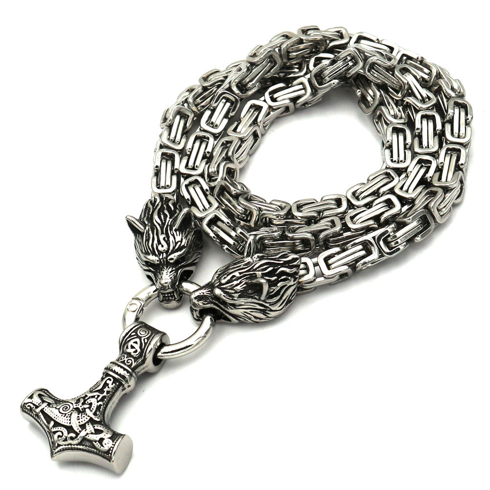 Viking Odin Celtic Wolf Head Pendant Men's Necklace