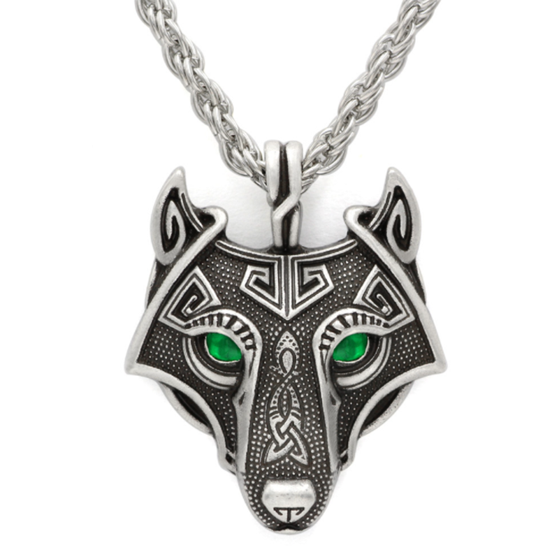 Wolf Head Amulet Pendant Viking Necklace