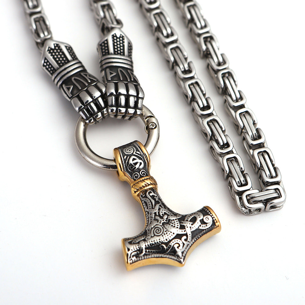 Nordic Viking Thor's Hammer Pendant Domineering Palm Emperor Necklace