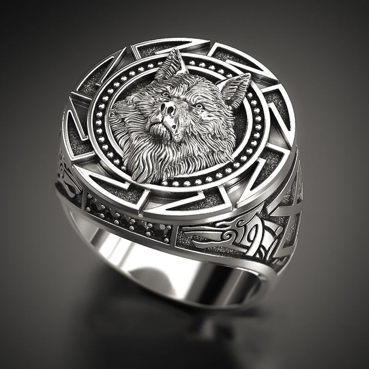 Vintage Warrior Wolf Head Totem Ring