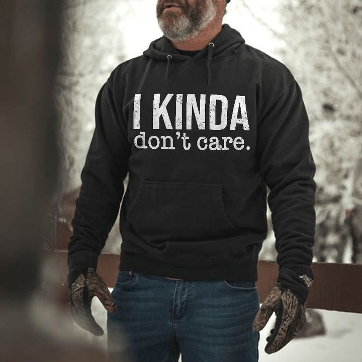 I Kinda Don't Care Letter Drawstring Men's Hoodie